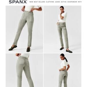 Spanx Stretch Twill Ankle Cargo Pant Darkened Olive S nwt